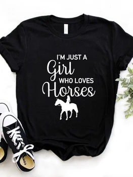 Bir Kız Aşk Atlar Baskı T Shirt Kadın Kısa Kollu O Boyun Gevşek Gömlek Yaz Kadın Tee Gömlek Tops Camisetas Mujer