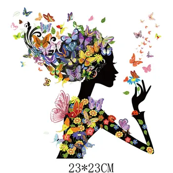 23x23cm Çiçek Kelebek Güzellik Kız Demir On Yamalar DIY ısı transferi giysi T-Shirt termal Çıkartmalar Dekorasyon baskı