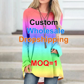 Kadın Uzun Kollu T-shirt Özel 3D Süblimasyon Baskı Üstleri Y2k Streetwear Kumaş Kadın Tshirt İçin Ücretsiz Kargo Dropshipping