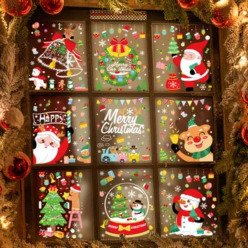 Merry Christmas Pencere Çıkartmaları Kardan Adam Elk Noel Ağacı Feliz Navidad Noel Dekor Ev İçin 2022 Çocuk Favor Noel Baba Hediyeler