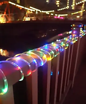 Güneş Led feston lamba ip halat ışık dış mekan ışıkları Garland Noel Süslemeleri 2021 Yeni Yıl 2022 Ev Dekor 7/12 / 22M