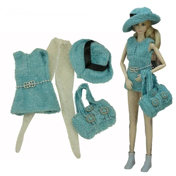 Giyim seti / peluş elbise + çorap + şapka + çanta / 30cm oyuncak bebek giysileri sonbahar giyim kıyafet 1/6 Xinyi FR ST barbie bebek kız oyuncak