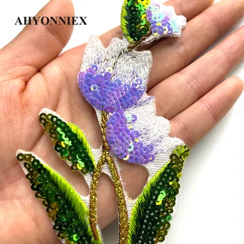 AHYONNIEX 1 Adet Küçük Sequins Çiçekler Yamalar Sevimli İşlemeli Aplike Giyim için Demir On Patch Giysi için
