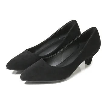 Siyah Mesleki Ayakkabı Kadınlar için Basit Temel Düşük Topuklu 4.0 cm Kalın Tıknaz Topuk Rahat Profesyonel iş ayakkabısı 43