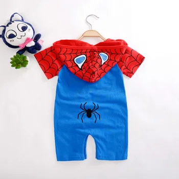 Yaz Bahar Yenidoğan Bebek Erkek Tulum Karikatür Örümcek Adam Baskı Bebek Kız Tulumlar pamuklu kapüşonlar Çocuk Kıyafetleri Bebe Giysileri