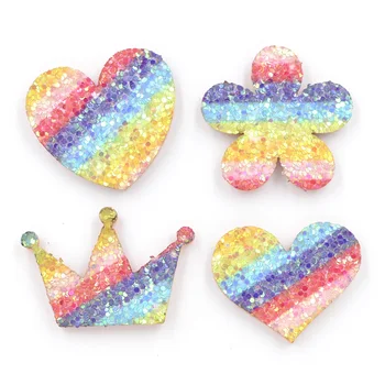 20 Adet Glitter Gökkuşağı Pedleri Yamalar Kalp / Çiçek / Taç Yanardönerlik Aplikler Giysi Dikiş Malzemeleri DIY Saç Yay Dekor