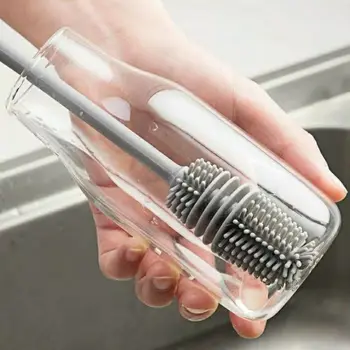 Bebek şişe fırçası uzun saplı silikon fırça ev temizlik su bardağı temizleme fırçası bardak 360 ° temiz fincan çocuklar için