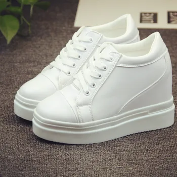 Kadın Flats platform ayakkabılar 10cm Yüksekliği Artan sneaker Kalın Taban Eğitmenler Bayan Beyaz Siyah Yüksek Topuklu Kama Ayakkabı 40