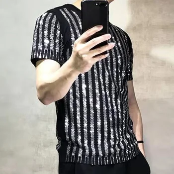 Siyah Moda Elmas Taklidi T-shirt Erkek Yüksek Kaliteli T Shirt Erkek Kısa Kollu Streetwear Casual O-boyun Tee Gömlek Homme