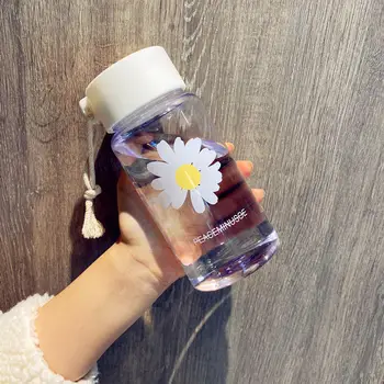 500ml Papatya Su Şişesi Şeffaf Plastik Su Şişesi BPA Ücretsiz Açık Spor Su Bardağı Yaz Öğrenci Taşınabilir Kupa halat