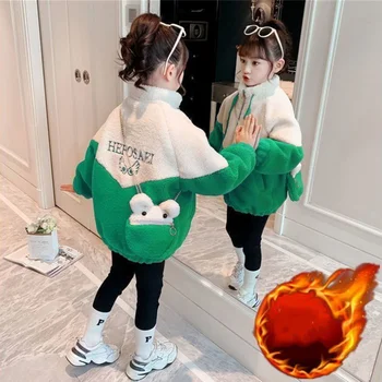 Kız Ceket Ceket Pamuk Dış Giyim Tops 2022 Tüylü Sıcak Kalınlaşmak Artı Kadife Kış Sonbahar Genç Kürk Spor doğum günü hediyesi Childr