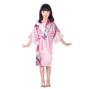 Toptan Bağlantı Çocuk Bornoz Çocuk Pijama Giyim Kız Leke İpek Kimono Tavuskuşu Çiçek Bornoz Spa Düğün Doğum Günü