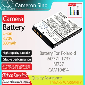 CameronSino Pil Polaroid M737T T737 M737 uyar Polaroid CAM10494 dijital kamera Piller 800mAh 3.70 V Li-ion Siyah