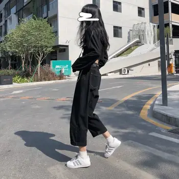 Kot Kadın Vintage Streetwear Hip Hop BF Gevşek Rahat Kore Tarzı Harajuku Öğrenciler Moda Estetik Ins Yeni Düz Şık