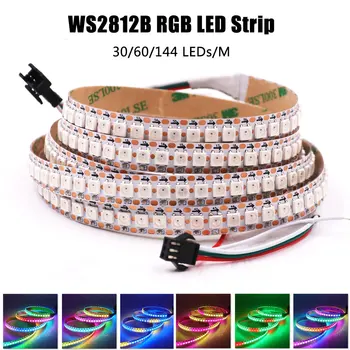 5 V WS2812B RGB LED şerit ışık SMD 5050 tam renkli piksel ışıkları 30/60/144 LEDs / M su geçirmez RGB LED şerit esnek 1 m 2 m 5 m