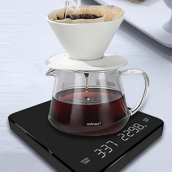 Sıcak Satış Dahili pil şarj elektronik tartı Dahili Otomatik Zamanlayıcı Üzerine Dökün Espresso Akıllı Kahve mutfak tartıları 3kg 0.1 g