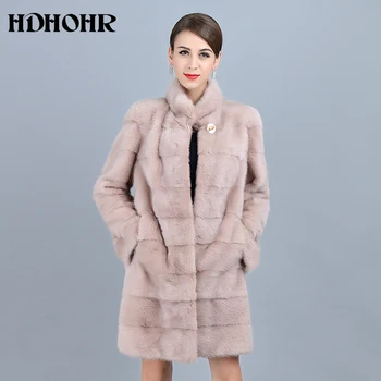 HDHOHR 2022 Yeni Doğal Vizon Kürk Palto Kadınlar Kaliteli Pembe Hakiki Kürk Parkas Kalın Sıcak Kış Gerçek Vizon Ceketler Kadın