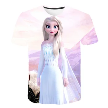 2022 Dondurulmuş Kız T-Shirt Yaz Çocuk Karikatür T Shirt Çocuklar Polyester Üstleri Tee-shirt Elsa Anna Sevimli Kız Tees Tops 1-14 yıl