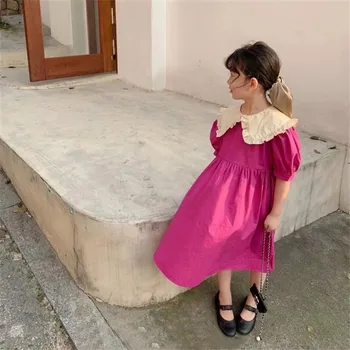 2-8T Yaz Kız Elbise Yürüyor Çocuk Bebek Kız Giysileri Kısa Kollu Puf Kollu Elbise Zarif Sevimli Tatlı Prenses Kıyafetler