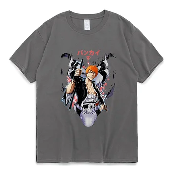 Anime T Shirt Bleach Kurosaki Ichigo Sokak retro tişört Erkekler Kadınlar Şeytan Komik Baskı Moda Büyük Boy Kısa Kollu Tee Gömlek