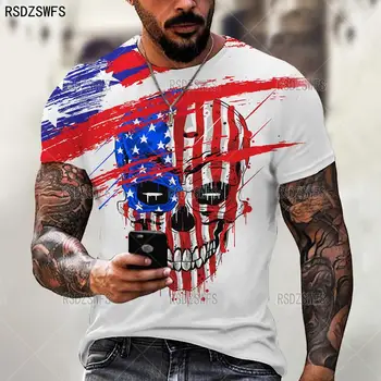 ABD Bayrağı Moda Amerikan Kartal Baskı T Shirt Erkek Yaz Sokak Hip Hop giysileri Gevşek Casual O Boyun Spor Kısa Kollu Tees Tops