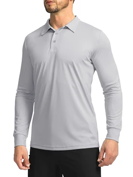 Erkek Golf Gömlek Polo Hızlı Kuru Hafif Performans Uzun Kollu Atletik Tenis Yaka Gömlek UPF50