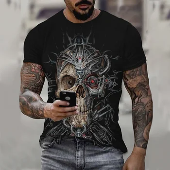 Yaz Sıcak satış Moda Erkekler 3D Kafatası Baskı kısa kollu t-shirt sıfır yaka bluzlar 2022 günlük t-shirt Camiseta Hombre Ücretsiz Kargo