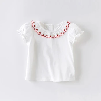Çocuk yeni kısa kollu kız T-shirt ince yaz bebek çocuk kız çocuk yarım kollu pamuklu üst giyim t-shirt P4 597