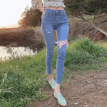 Kot pantolon Kadınlar Yüksek Bel Sonbahar Kot Moda 2021 Streetwear Streç Elastik Kalem Kore Bahar Vintage Denim pantolon