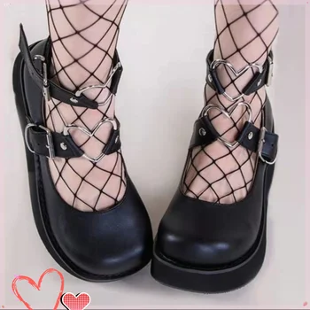 Marka Dropship Tatlı Lolita Tarzı Gotik Cosplay Siyah Pembe Rahat Takozlar Mary Jane Yüksek Topuklu Pompalar platform ayakkabılar Kadın 35-43