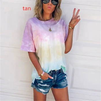 Kadın moda rahat O-boyun kısa kollu T-shirt baskı Tee Üstleri yaz yumuşak gömlek