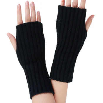 Moda Kadın Örme Eldiven Parmak Parmaksız Sonbahar Kış Sıcak Açık Düz Renk Şerit Kapak Bilek Eldiven 3 + ST56#