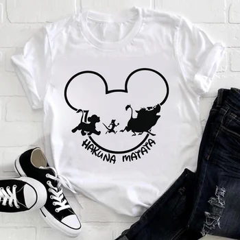 Aslan Kral Mickey Yaz Rahat Hakuna Matata Kadın Ev Giysileri Rahat Basit Disney Tumblr Harajuku Tees Ücretsiz Nakliye Tops