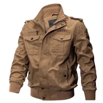Ilkbahar ve sonbahar askeri ceket erkek pamuk su yıkama yaka pilot pamuklu ceket büyük boy artı kadife kış gençlik