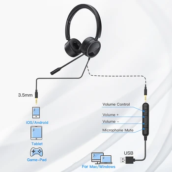 KİNGSTAR H360 çağrı merkezi kulaklığı 3.5 mm/USB Kablolu telefon kulaklığı Kulaklık Mic ile Kulak Bilgisayar Ses Kontrolü Kulaklık