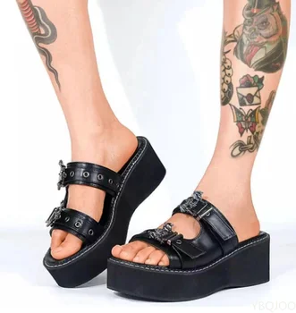 Marka Tasarım Gotik Tarzı Vampir Cosplay Platformu Takozlar Kadın Ayakkabı Sandalet Yaz Rahat Moda Kadın Ayakkabı Terlik Sandalet