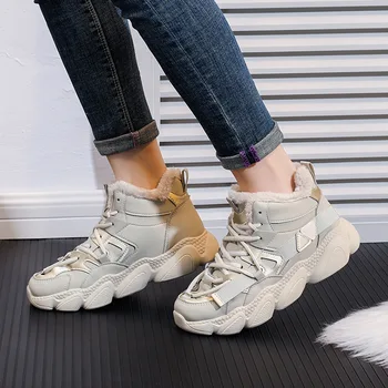 Kış Ayakkabı Sneakers Sıcak Platformu Kadın Spor Ayakkabı Kadın vulkanize ayakkabı Kürk Süet Kadın pamuklu ayakkabılar Peluş