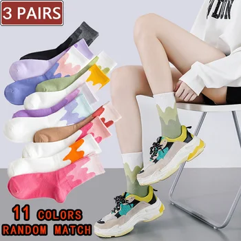 3 Pairs Kadınlar Mutlu Pamuklu Patchwork Streetwear Çorap Renkli Sevimli Yumuşak Sonbahar Kış Moda Harajuku Kız Mürettebat Çorap 2020 Yeni