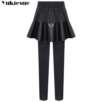A-Line Etek + Uzun Pantolon Kadın Siyah Kış Tayt elbise S-4XL Eklemek Polar Bayan Sıcak dar pantolon