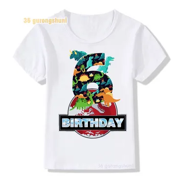 Yaz Kısa Kollu erkek T-shirt Doğum Günü 1 2 3 4 5 6 Karikatür T Shirt Kız Üstleri dinozor Dünya Parkı Çocuk Giysileri Erkek T Shirt