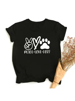 Moda Barış Aşk Köpekler Paws Kadınlar Grafik Tee Estetik Harajuku T Shirt Komik Rahat Kadın Köpek Anne Üstleri Camisetas Mujer