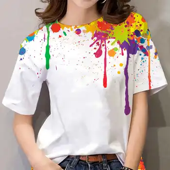 Büyük boy T-Shirt 3D Baskılı kadın T Shirt Harajuku sıçrama mürekkep Üstleri Tee Kısa Kollu Streetwear