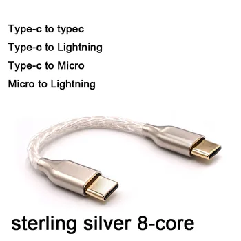 8 çekirdekli 5N ayar gümüş Tip-c tip c Yıldırım mikro USB-A USB-B HiFi ses amplifikatörü OTG Dönüştürücü Adaptör şarj kablosu