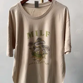 MILF kurbağa Mektup Kadın T-shirt Punk Tarzı Komik Tee Vintage Rock Grubu Müzik T Shirt 70s 80s Unisex Moda Giyim