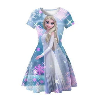 Disney Dondurulmuş Elsa Prenses Kız Elbise Yaz Yeni Sinek Kollu çocuk Doğum Günü Partisi Cosplay Elbise Bebek Pijama Vestidos