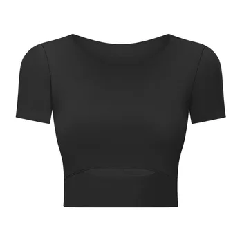 Lulu Yeni Yaz Slim Fit Yoga T-shirt Göğüs Pedi İle kadın Moda Koşu Spor Spor giyim