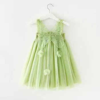 Çocuk Prenses Sling Örgü Elbise Pomfret Elbise Üç Boyutlu Kanatları Peri Moda Bebek Çocuk Elbise Kız Giyim