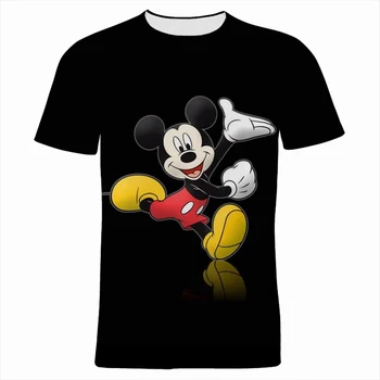 T-Shirt erkek Yaz Disney Mickey Mouse Karikatür Anime 3D Baskı kadın Kısa Kollu Streetwear Çocuk T-Shirt