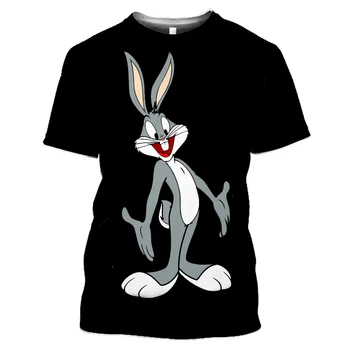 2021 yaz erkek kısa kollu tişört 3D tavşan karikatür baskı gömlek rahat moda yuvarlak boyun üstleri Yaz komik tişört XXS-6XL