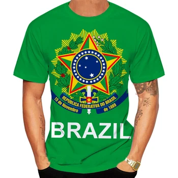 2022 Brezilya erkek T Shirt 3D Brezilyalı Ülke Bayrağı Baskı Kısa Kollu Tee Yaz Gömlek Erkek Üst Ekip boyun Brezilya T Shirt Kumaş